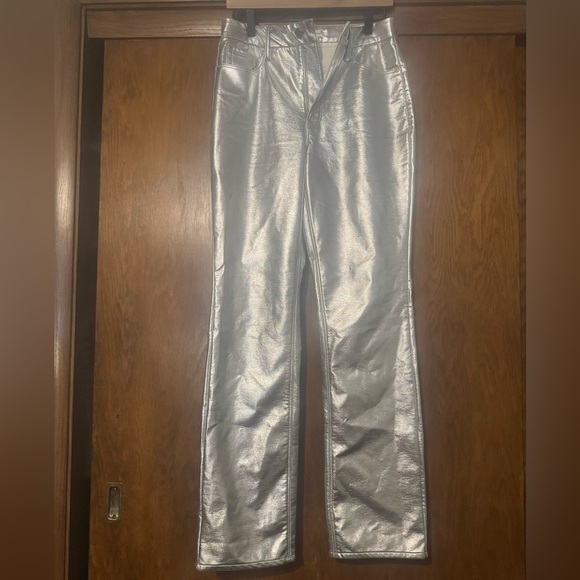 Good American Faux Leather Metallic Silver Pants Sz. 4/27 Worn 1 time - Picture 1 of 6